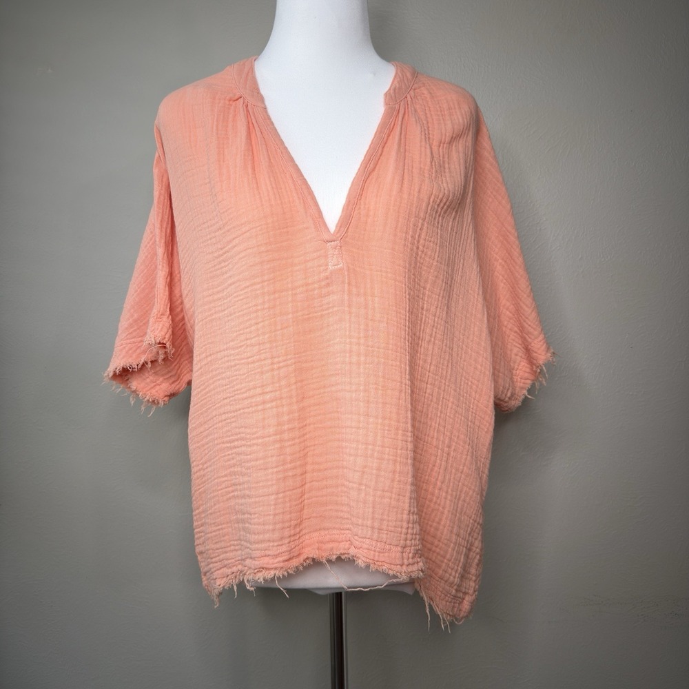 STARK X M Muslin Gauze Gauzy Raw Hem Oversized Tunic Kimono Boho Beachy Neon